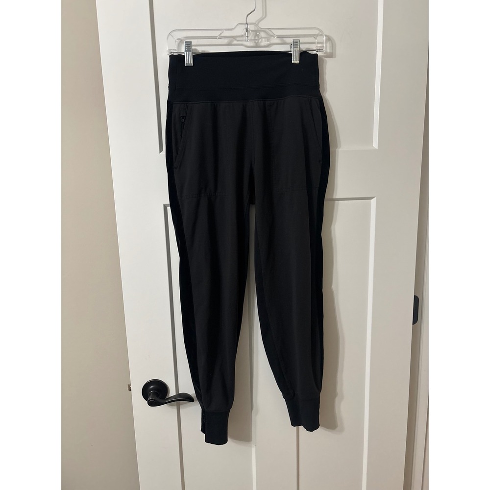 Athleta Venice Velvet Stripe Jogger Black Womens Small S Side Stripe Zip Pockets